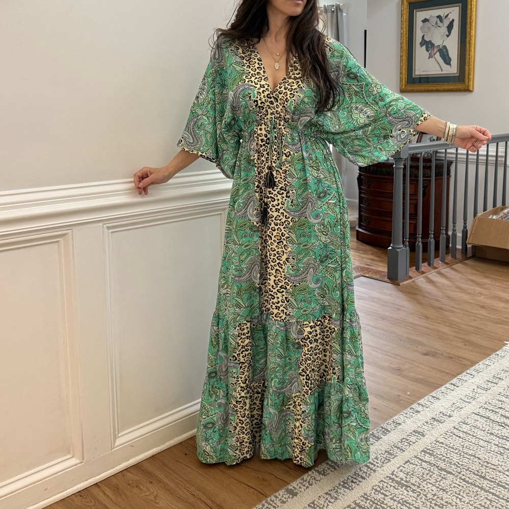 Beautiful Silk Blend One of a Kind Print Maxi Flowy Dress